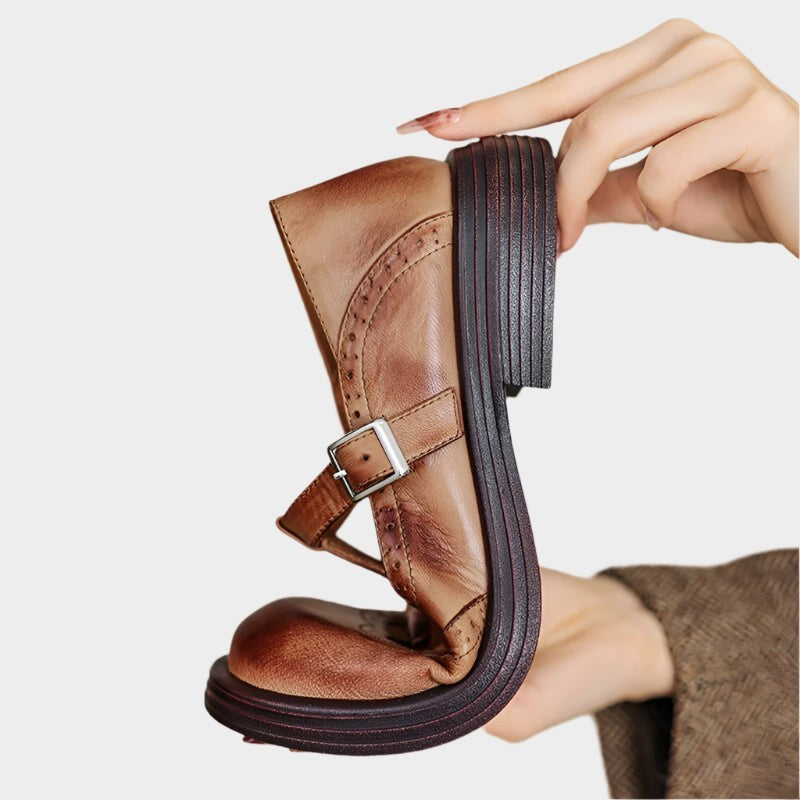 Evelina | Perforated Brogue Detail Mary Jane Heels
