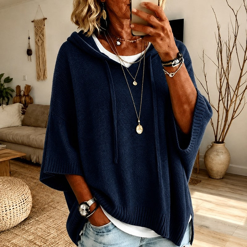 Helena | Hooded Batwing Poncho Sweater