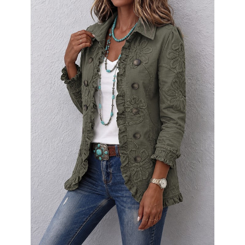 Louise | Floral Embroidered Ruffle-Trim Jacket