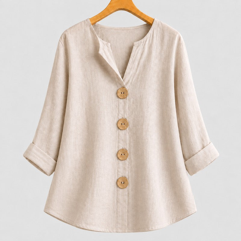 Amira | V-Notch Collar Button-Down Blouse