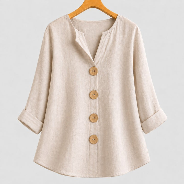 Amira | V-Notch Collar Button-Down Blouse