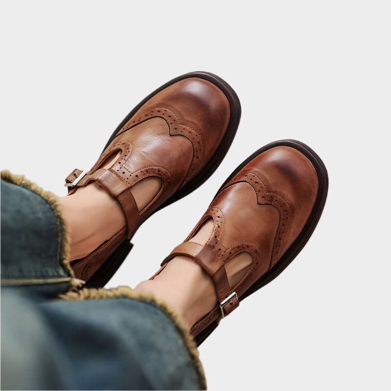 Evelina | Perforated Brogue Detail Mary Jane Heels