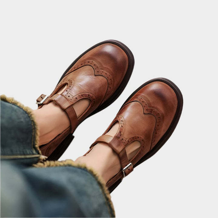 Evelina | Perforated Brogue Detail Mary Jane Heels