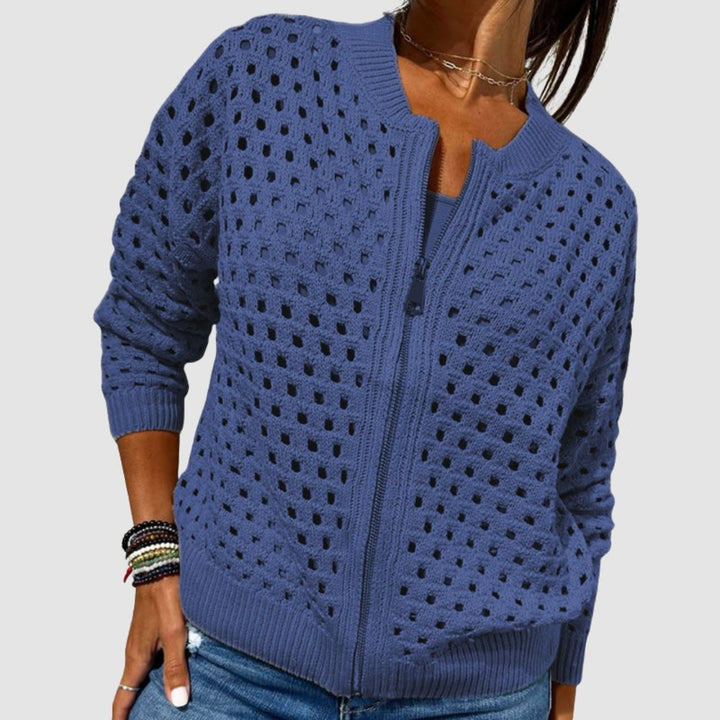 Cyndie | Open-Knit Zip Cardigan