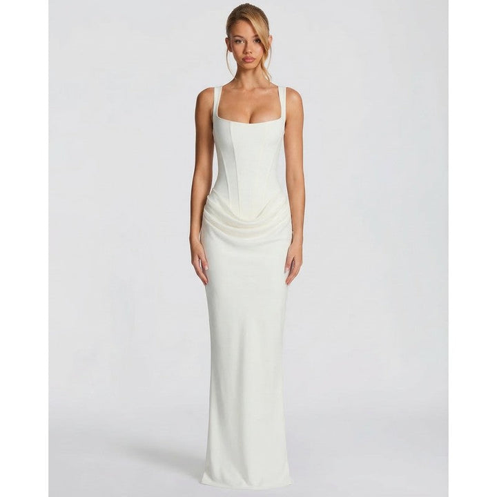 Olivia | Robe longue drapée à corsage corset