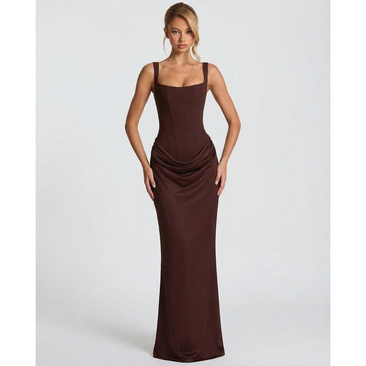 Olivia | Robe longue drapée à corsage corset