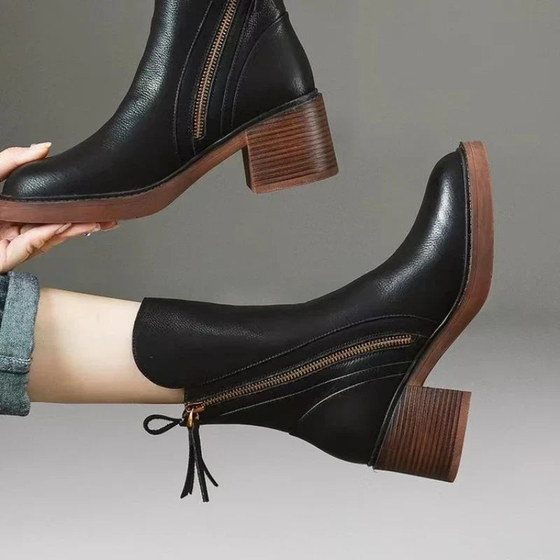Women Ankle Boots | Block Heel with Front Zip