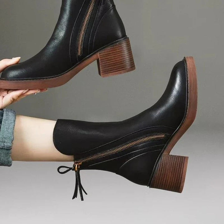 Women Ankle Boots | Block Heel with Front Zip