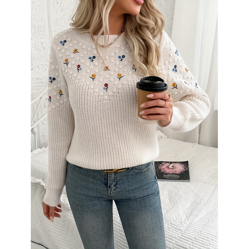 Wren | Floral Embroidered Crewneck Sweater