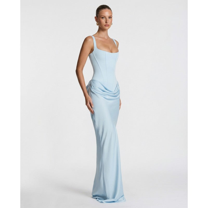 Olivia | Robe longue drapée à corsage corset