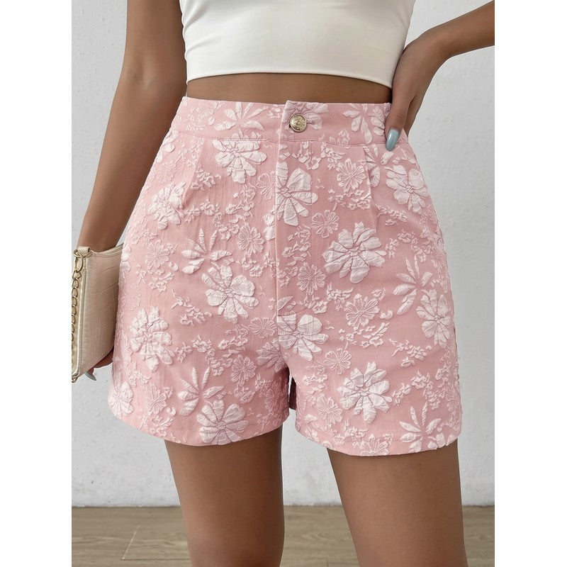 Isabelle | Short taille haute en jacquard floral