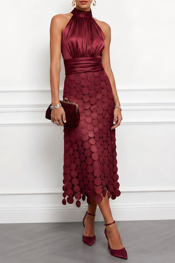 Landry | Vestido midi texturizado com decote halter