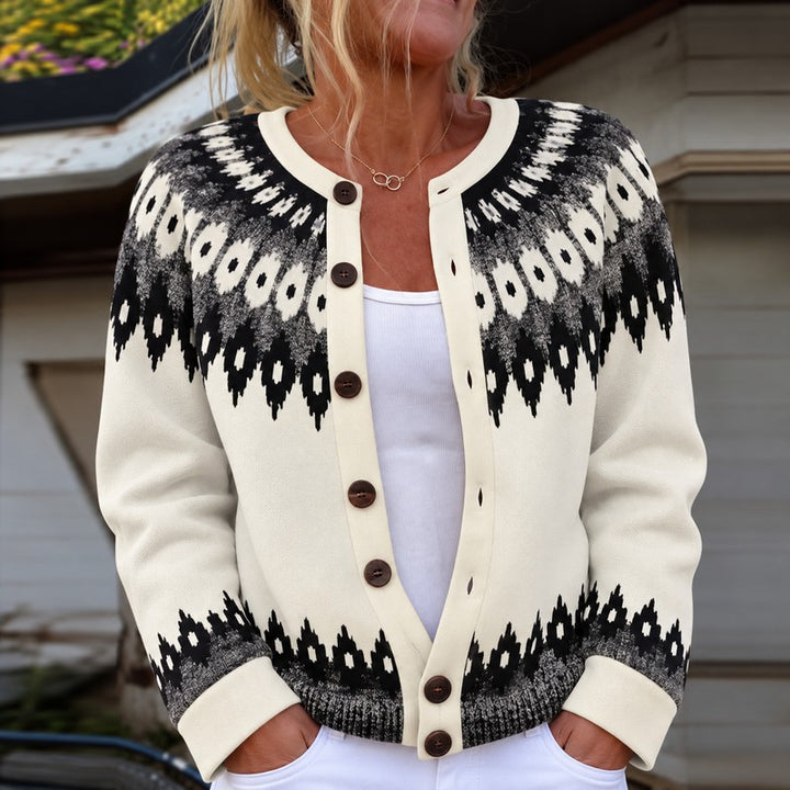 Women Cardigan | Two-Tone Polka-Dot Button-Front