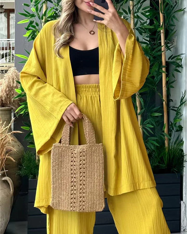 Layla | Completo da donna con spolverino kimono e pantaloni a gamba larga