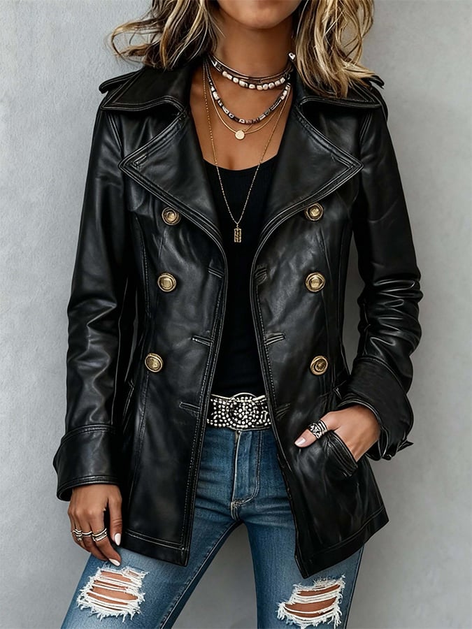 Vivienne | Lange leren blazer voor dames