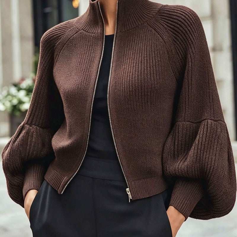Gwyneth | Cropped Zip-Up Knit Cardigan