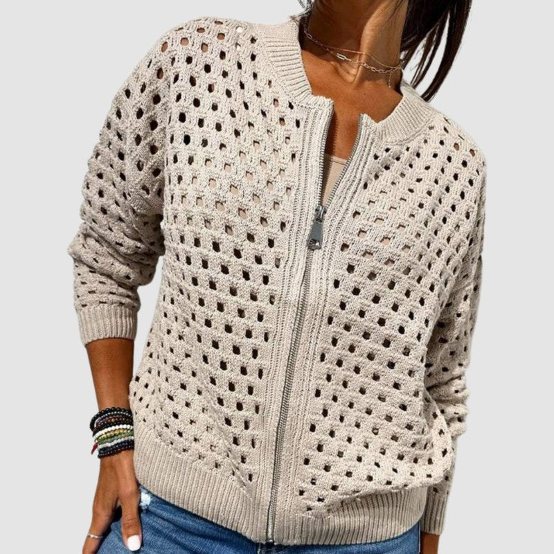 Cyndie | Open-Knit Zip Cardigan