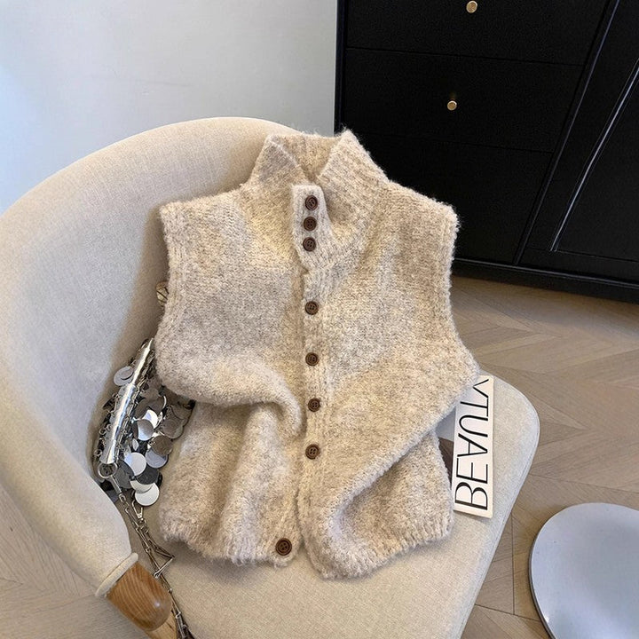 Sophie | Ribbed Collar Sleeveless Cardigan