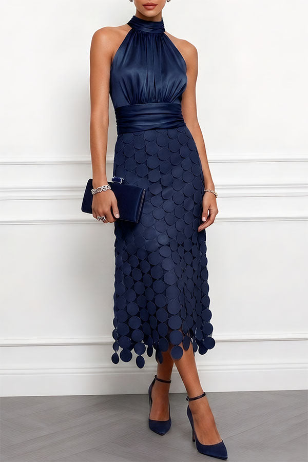 Landry | Vestido midi texturizado com decote halter