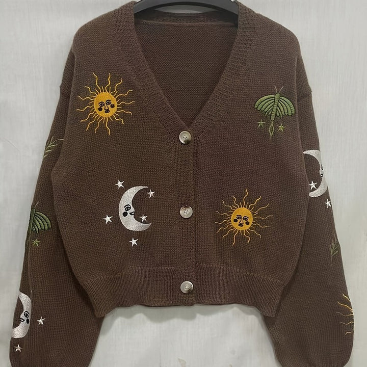 Marisol | Celestial Embroidered Cropped Cardigan