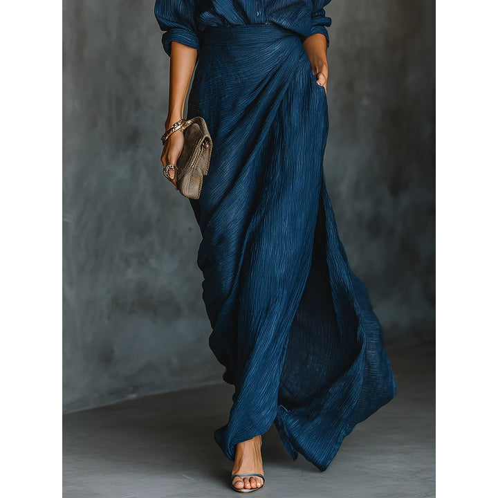 Cielo | Button-Front Shirt & Wrap Maxi Skirt Set