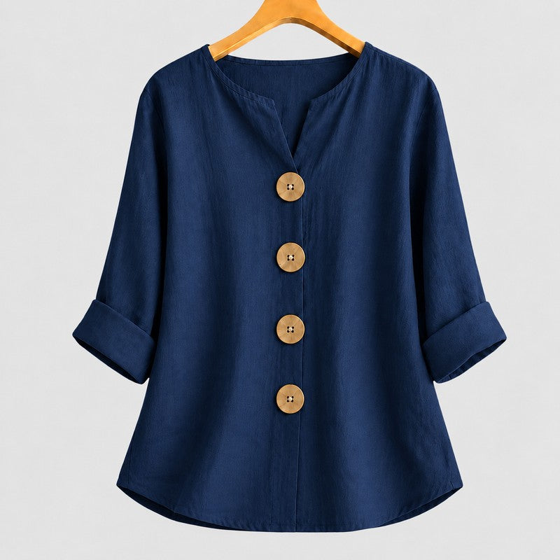 Amira | V-Notch Collar Button-Down Blouse