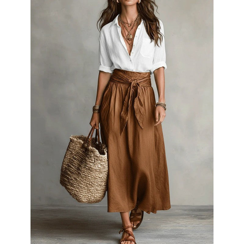 Women's Coralie | Button-Front Shirt and Tie-Waist Skirt Set