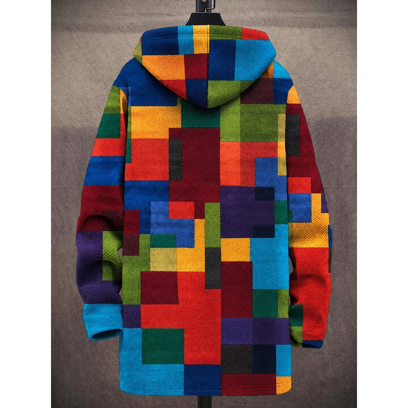 Women's Hooded Mosaic Colour-Block Coat