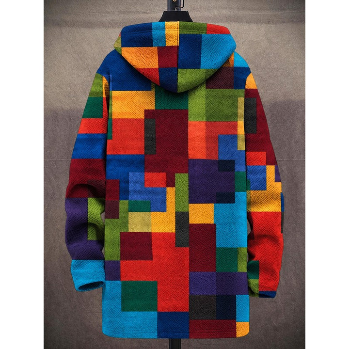 Women's Hooded Mosaic Colour-Block Coat