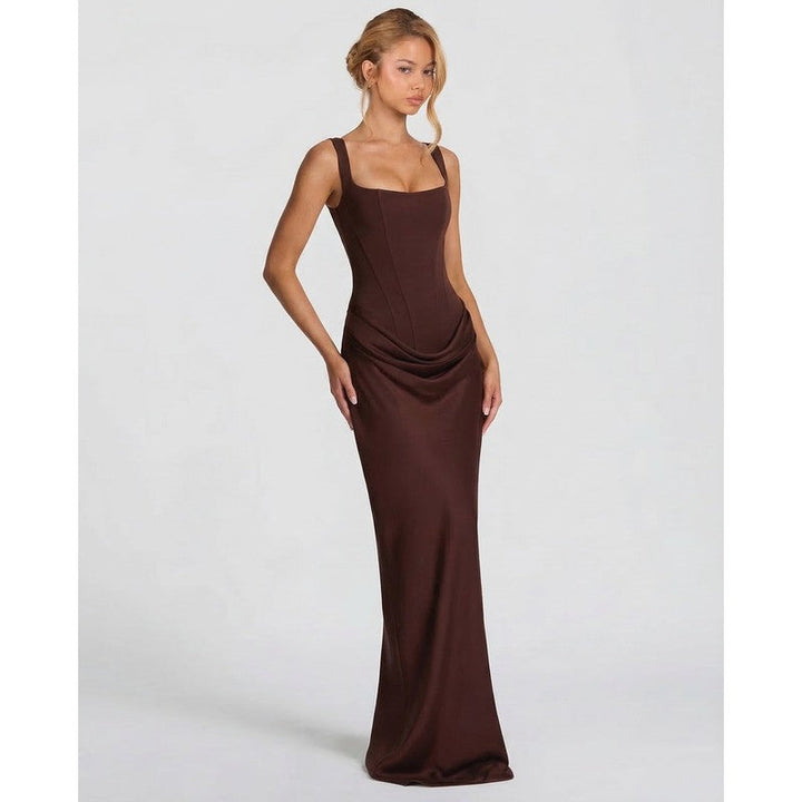 Olivia | Robe longue drapée à corsage corset