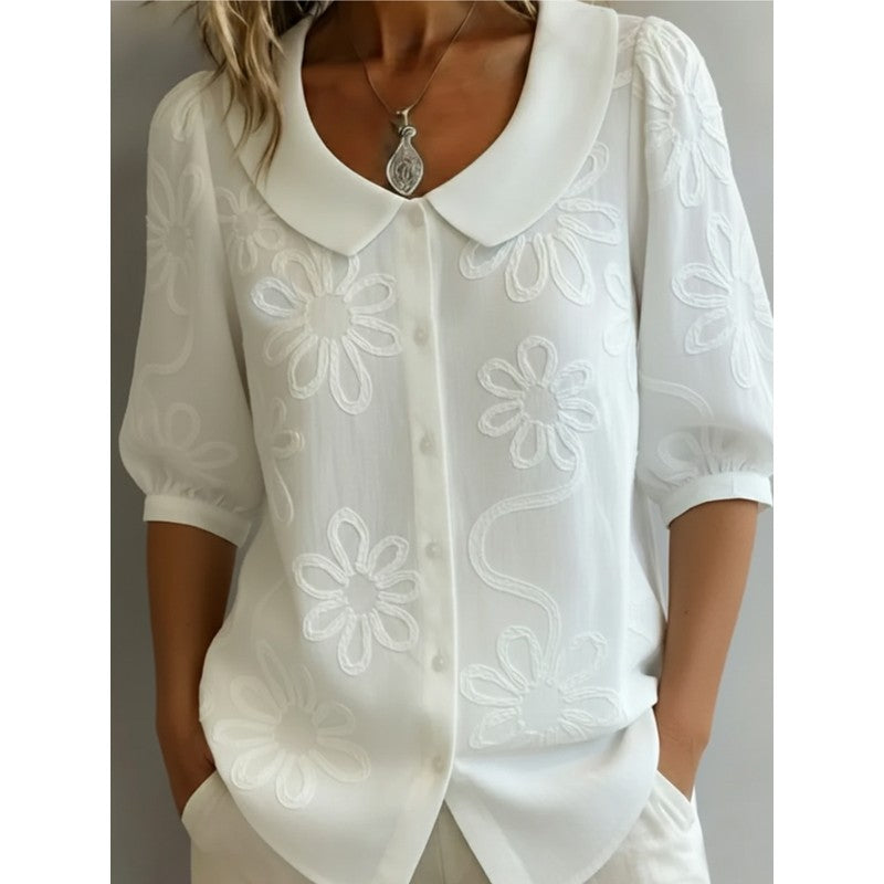 Alyssa | Floral Embroidered Button-Down Blouse