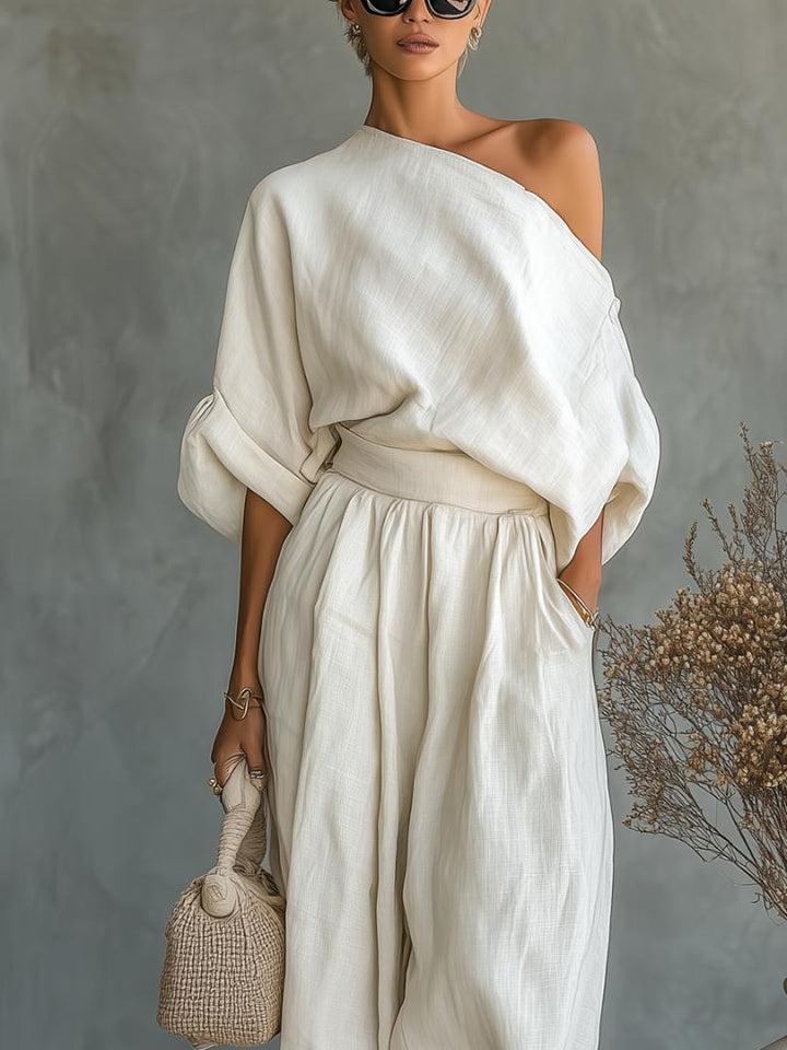 Lisa | Zachte off-shouldertop en set met taps toelopende broek