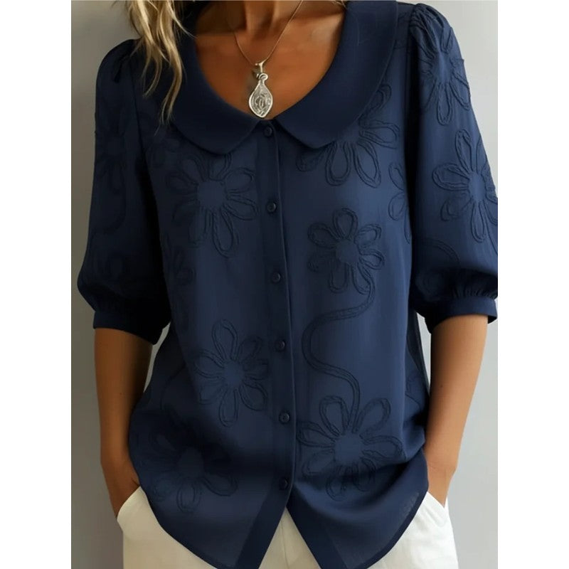 Alyssa | Floral Embroidered Button-Down Blouse