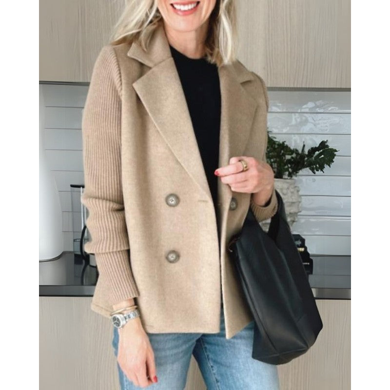 Sophia | Double-Breasted Knit-Sleeve Blazer