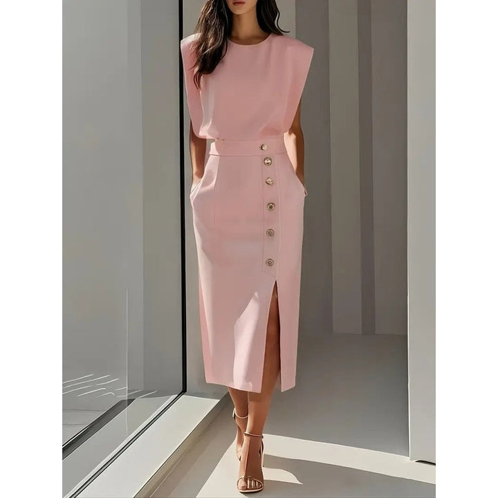 Dalia | Structured Shoulder Midi Dress