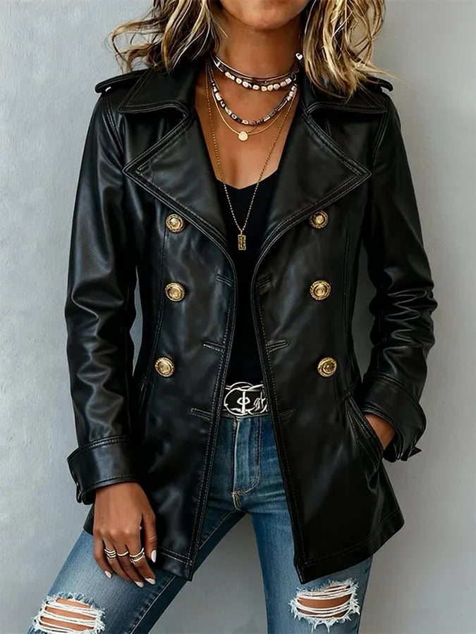 Vivienne | Lange leren blazer voor dames