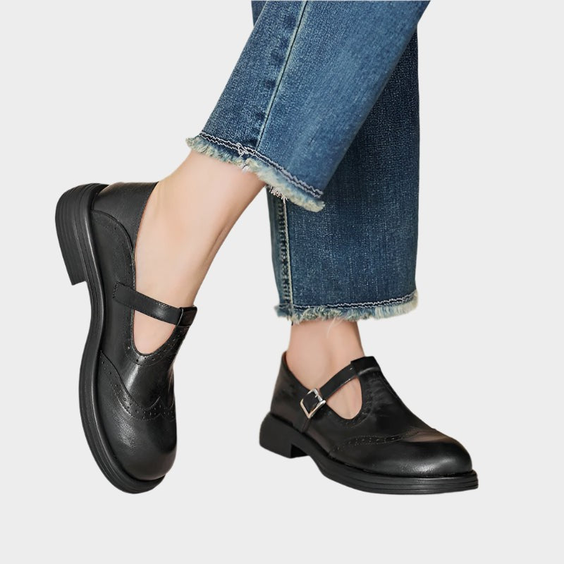 Evelina | Perforated Brogue Detail Mary Jane Heels
