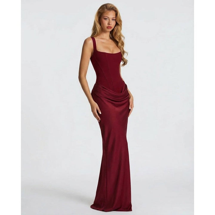 Olivia | Robe longue drapée à corsage corset