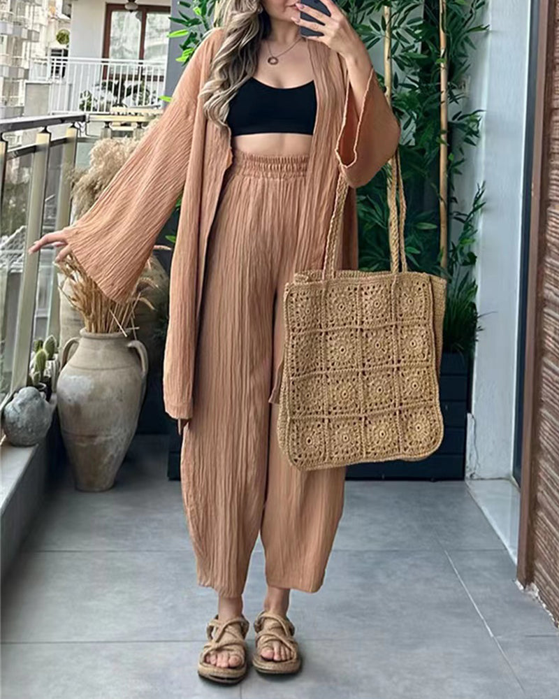 Layla | Completo da donna con spolverino kimono e pantaloni a gamba larga