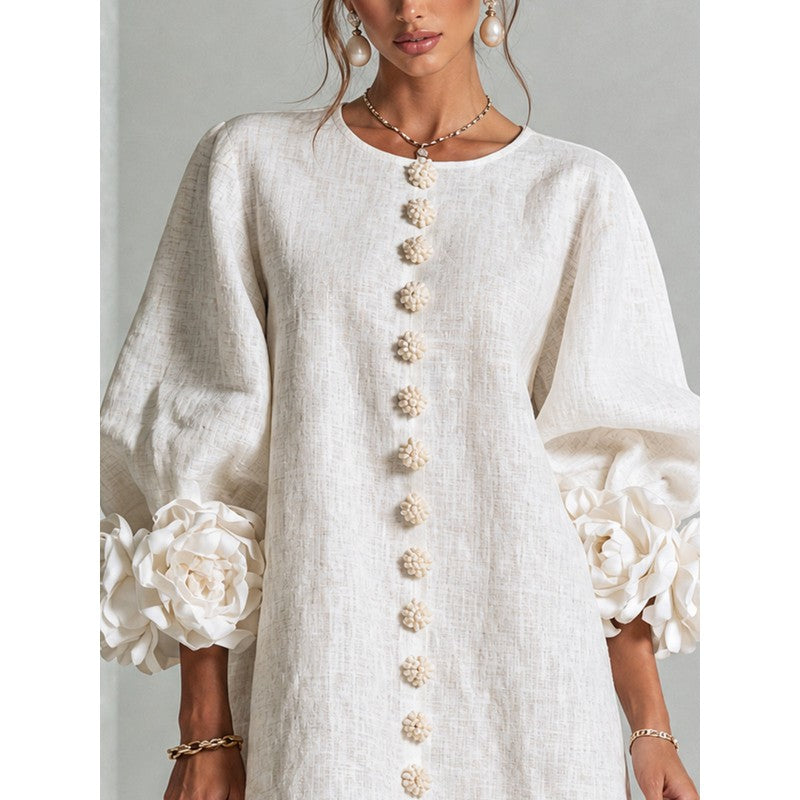 Anita | Floral Appliqué Cuffs and Button Front