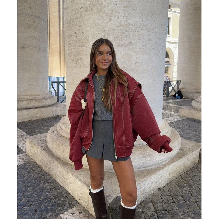 Renée | Oversized Point-Collar Bomber Jacket