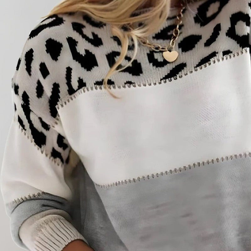 Pascaline | Maglione in maglia con stampa leopardata e inserti a contrasto