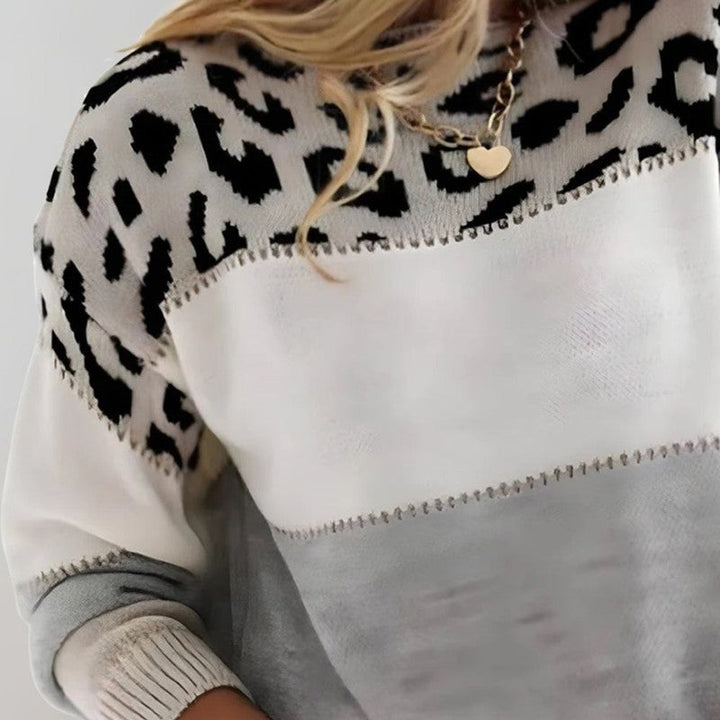 Pascaline | Maglione in maglia con stampa leopardata e inserti a contrasto