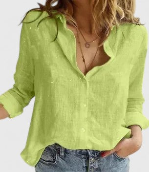 Harper | Women's Linen Button Down Shirt with Lapel Collar