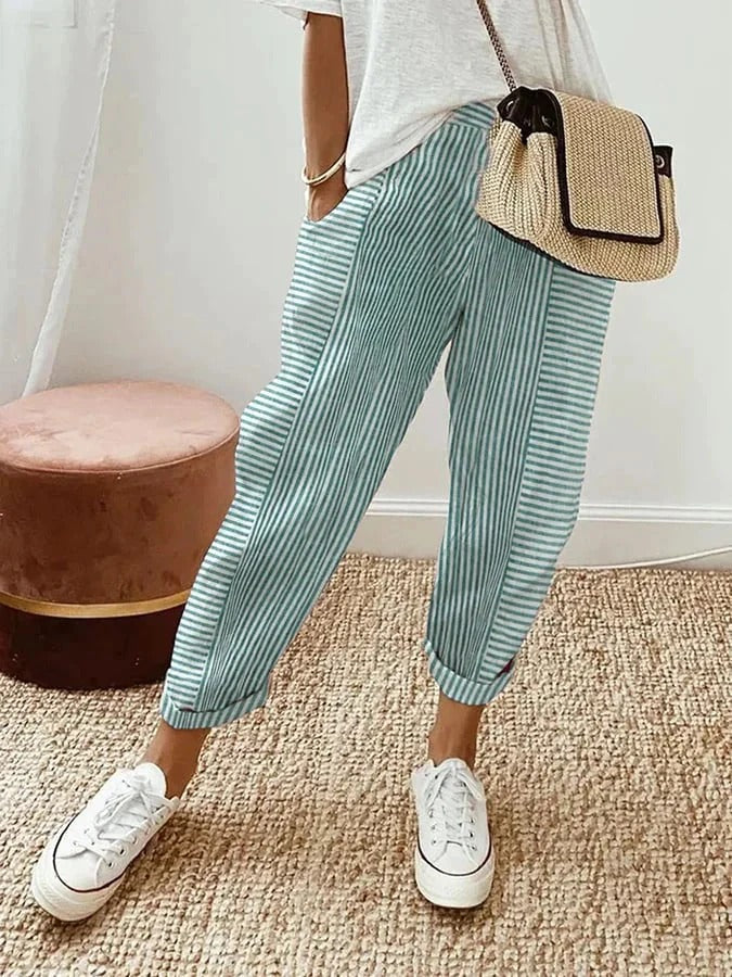 Amynelle | Pantaloni a righe dalla vestibilità ampia e lunghezza cropped per l'estate