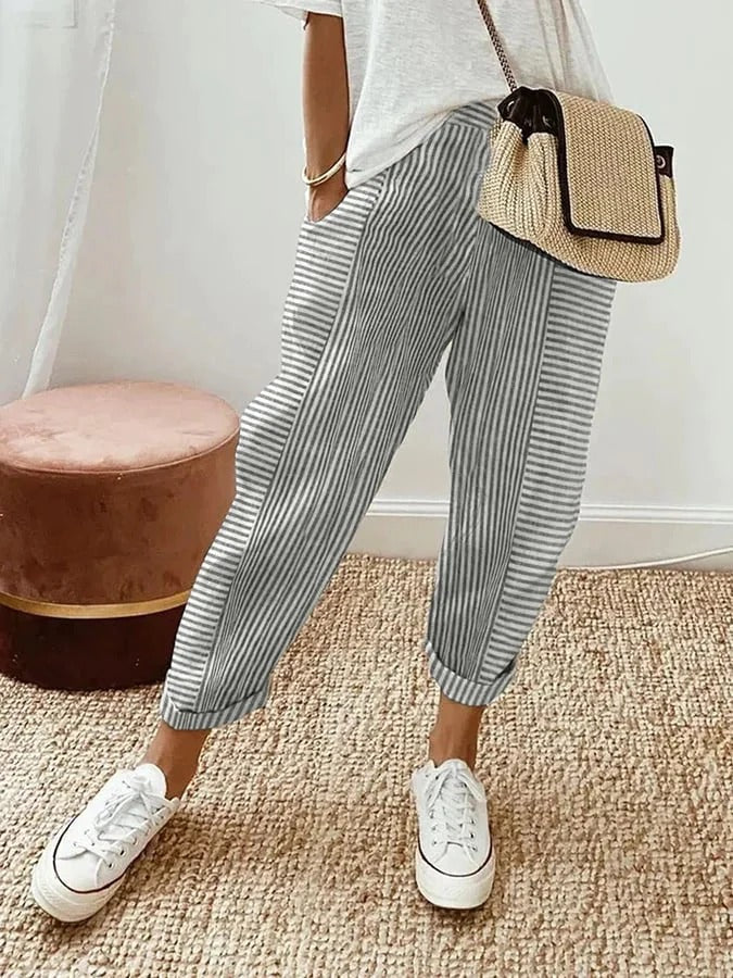 Amynelle | Pantaloni a righe dalla vestibilità ampia e lunghezza cropped per l'estate