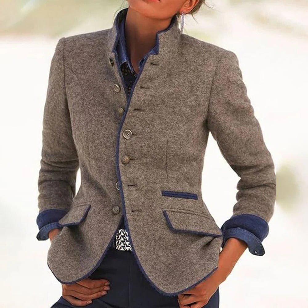 Eleanor | Vintage Stand-Collar Two-Tone Blazer