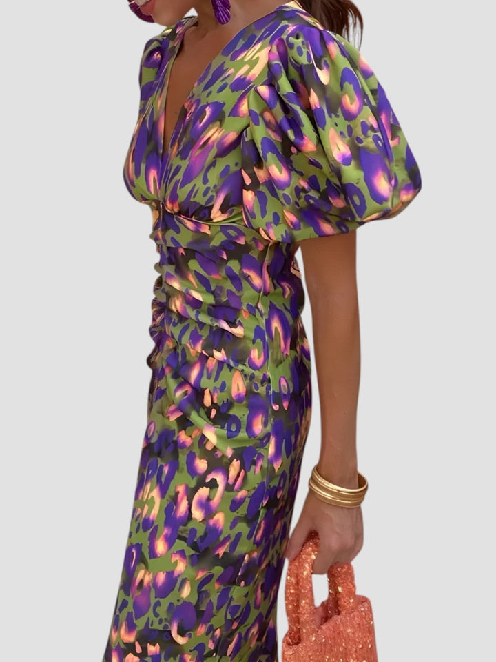 Whitney | Midikleid mit abstraktem Print und Puffärmeln