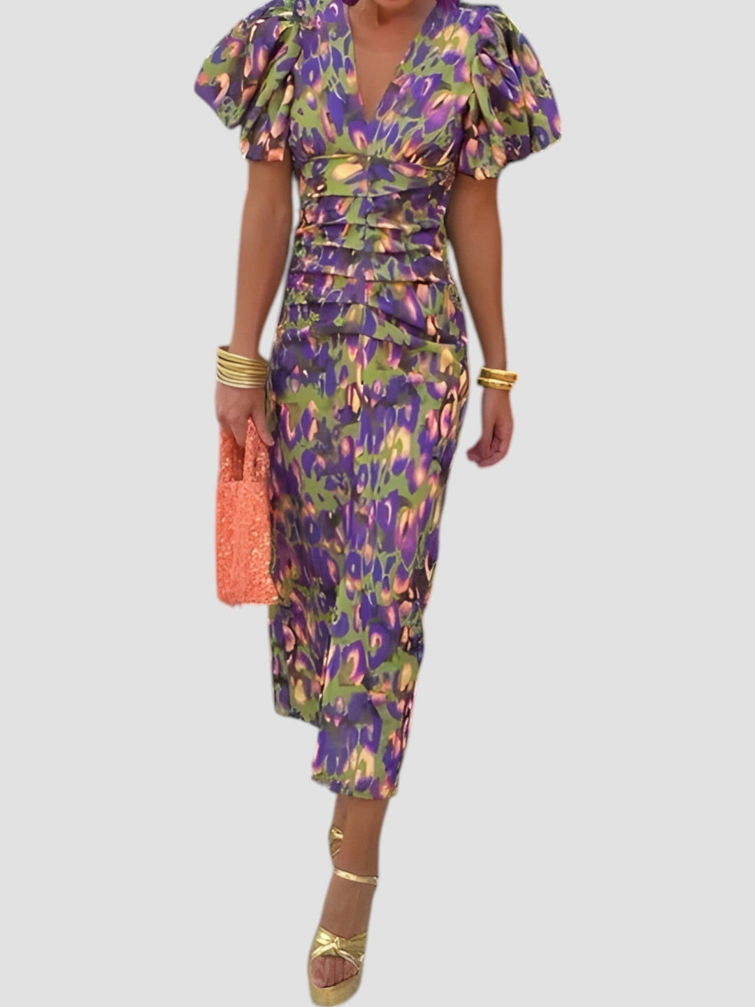 Whitney | Midikleid mit abstraktem Print und Puffärmeln