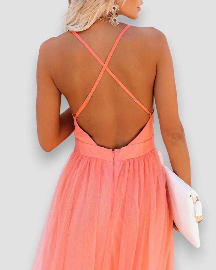 Davina | Vestido maxi de malha transparente com decote profundo